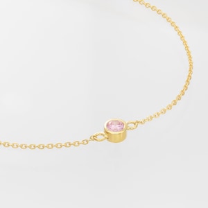 Solitaire Pink Sapphire Bracelet, 18k Gold Bezel Set Bracelet Gift for Her, Bridesmaid Gift, 4mm Minimalist Bracelet