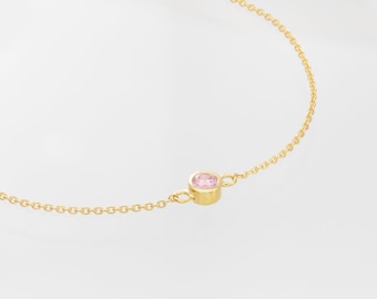 Solitaire Pink Saphir Armband, 18k Gold Lünette Set Armband Geschenk für Sie, Brautjungfer Geschenk, 4mm Minimalist Armband