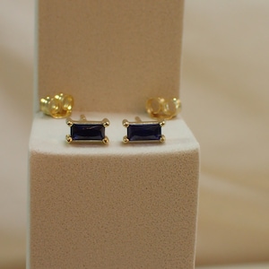 Blue Sapphires Baguette Stud Earrings, September Birthstone gift, Dainty Earrings, Rectangular Post Earrings, Cartilage Earrings