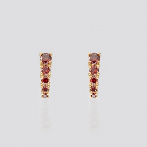 Garnet Bar Stud Earrings, January Birthstones, Bar Shaped Garnet Studs, Bridal Gifts, Minimalist Earrings