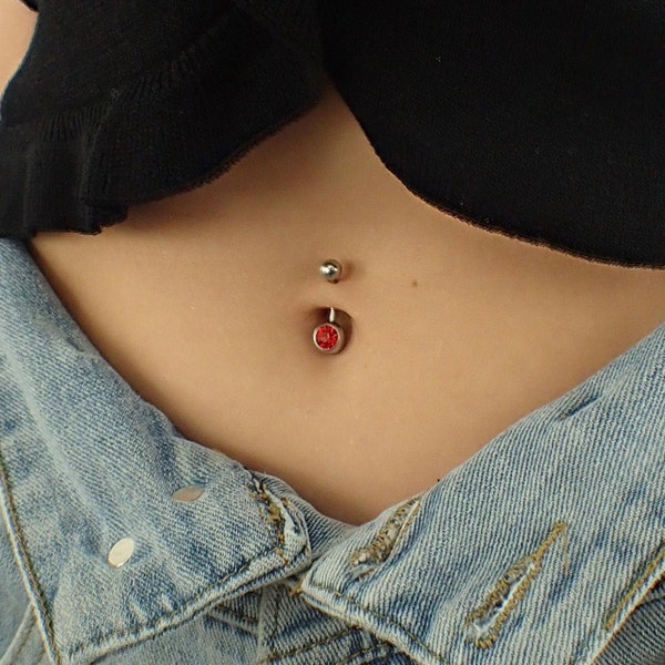 Ruby Navel Ring, Belly Button Jewelry, Belly Button Ring Piercing, July Birthstone