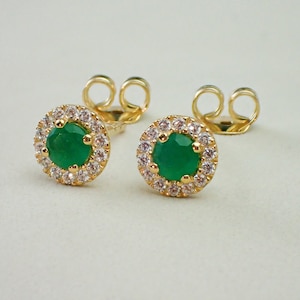 Emerald  Halo Stud Earrings, May Birthstones, Diamonds Classic Earrings, Everyday Earrings, Wedding Gift