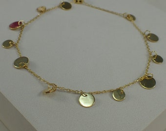 Minimalist Disc Bracelets, Tiny Gold Coin Bracelet, Drop disc Bracelet, Delicate Disc Bracelet for Women