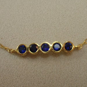 5 Stones Blue Sapphire Bracelet, September Birthstones, Sterling Silver Bracelet Gift for Women, Graduation Gift, Bezel Set Bracelet
