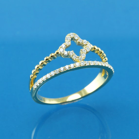 【売り切り御免！】 14k Ring, Clover Moissanite Band Dual Solid Clover Gold アクセサリー
