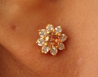 Citrin Blume Ohrstecker, November Birthstones, Floral Ohrstecker Ohrringe Geschenk für Frauen, Hochzeitsgeschenk