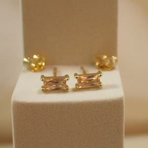Citrine Baguette Stud Earrings, November Birthstone gift, Dainty Earrings, Rectangular Post Earrings, Cartilage Earrings