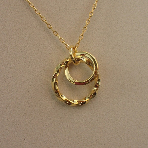 Minimalist Interlocking Necklace, Twisted Circle Necklace, Layering Necklace for Women, Double Circle Pendant