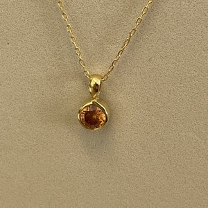 5mm Solitaire Citrine Necklace, November Birthstone Gift, Bezel Set Necklace, Crystal Solitaire Necklace Pendant