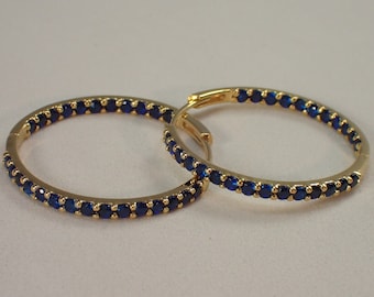 Blue sapphire Hoop Earrings, September Birthstone Earrings, Delicate Hoops, Huggie Hoops Earrings, Dainty Earring for Women