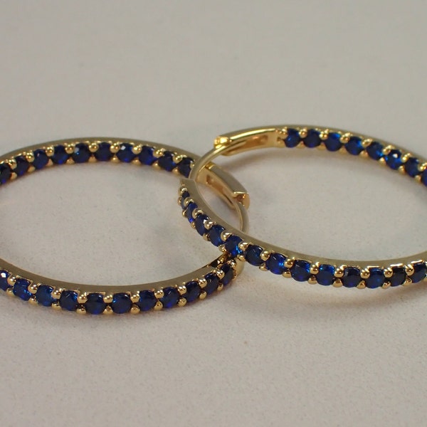Blue sapphire Hoop Earrings, September Birthstone Earrings, Delicate Hoops, Huggie Hoops Earrings, Dainty Earring for Women