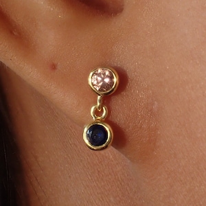 Blue Sapphire Bezel Set Earrings, Septembar Birthstone Gift, CZ Stud Earrings, Delicate Solitaire Earrings