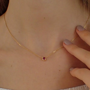 Ruby Solitaire Necklace, July Birthstones, Sterling Silver Bezel Set Necklace, Dainty Layered Necklace, Mother&#39;s Day Gift