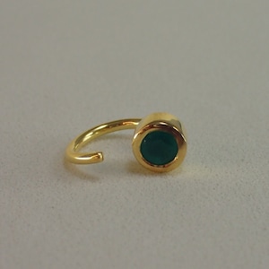 Bezel Set Emerald Hoop Earrings, May Birthstone Gifts, Sterling Silver Lobe Cuff, Bridal Earrings, Minimal Earrings