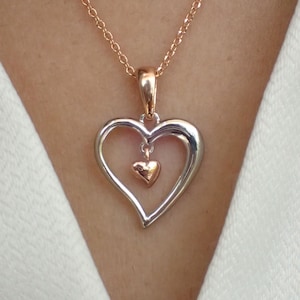 Silver and gold two hearts necklace, Double heart necklace, Open heart necklace, Gift for Mom, Gift for Sister, Gift for Best Friend