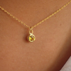 Solitaire Yellow Sapphire Necklace, September Birthstone Gift, Bezel Set Yellow Sapphire Necklace Gift for Her, Minimalist Layering Necklace