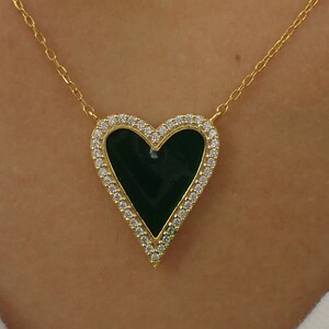 Green Enamel Heart necklace, Sterling Silver Dainty Heart Necklace, Layering Necklace, Minimalist Necklace for Women
