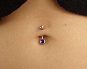 Blue Sapphire Navel Ring, Belly Button Jewelry, Belly Piercing Ring, September Birthstone