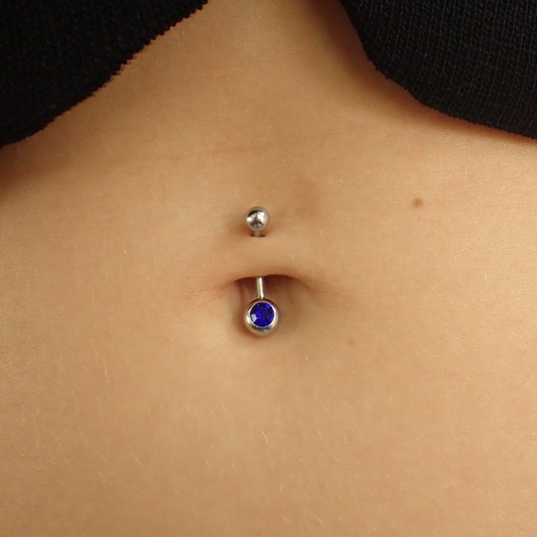 Blue Sapphire Navel Ring, Belly Button Jewelry, Belly Piercing Ring, September Birthstone