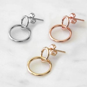 Dangle Drop Stud Earrings, 18K Gold Interlocking Circle Earrings Gift for Her, Minimalist Circle Earrings