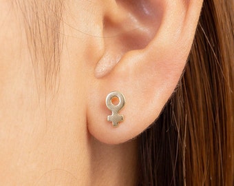 Female Symbol Earrings, Mars Venus Stud Earrings, Feminist Earrings, Minimalist Earrings