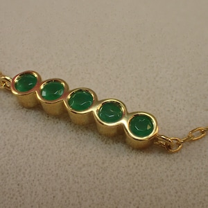 5 Stones Emerald Bracelet, May Birthstones, Sterling Silver Bracelet Gift for Women, Graduation Gift, Bezel Set Bracelet