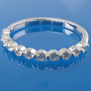 1.8mm Single Prong Moissanite Ring, Half Eternity Moissanite Band, Bubble Prong Wedding Band
