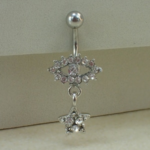 Evil Eye Belly Button Ring, Unique Belly Ring, Simulated Diamond Navel Piercing, Body Jewelry, Naval Jewelry