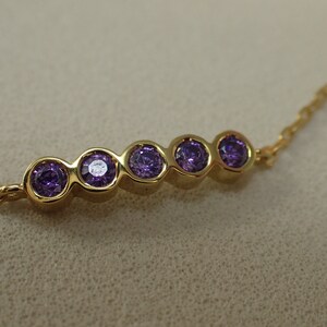 5 Stones Amethyst Bracelet, February Birthstones, Sterling Silver Bracelet Gift for Women, Graduation Gift, Bezel Set Bracelet
