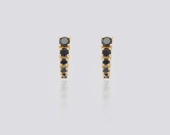 Black Diamonds Bar Stud Earrings, Bar Shaped Black Diamond Studs, Bridal Gifts, Minimalist Earrings
