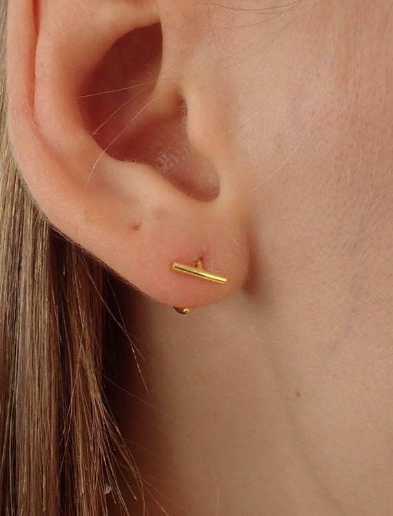 Bar Open Huggies Earrings Tiny Bar Hoop Earrings Dainty Hoops Earrings Minimalist Hoops Earrings Bridesmaid Gift