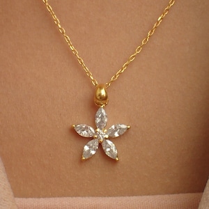 Diamanten bloemenketting, marquise ketting met snijbloem, bloemensieraden voor vrouwen, ketting met laagjes