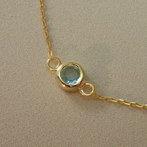 Solitaire Aquamarine Bracelet, 18k Gold Bezel Set Bracelet Gift for Her, Bridesmaid Gift, 4mm Minimalist Bracelet