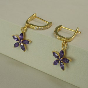 Amethyst Marquise Flower Earring / February Birthstone Gift / Sterling Silver Minimalist Earrings / Floral Earrings