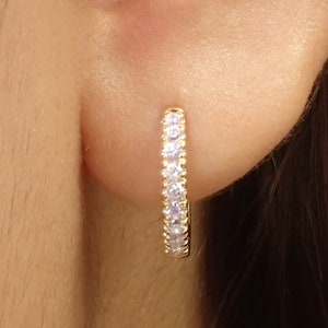 Tanzanite Hoop Earrings, Cartilage Tanzanite Pave Huggies, Vintage Hoop Earrings, December Birthstone