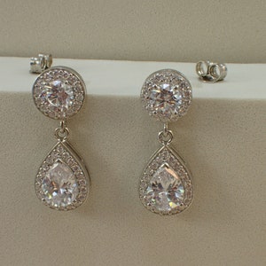 Teardrop Dangle Earrings, Diamond Halo Stud Earrings, Teardrop Wedding Jewelry