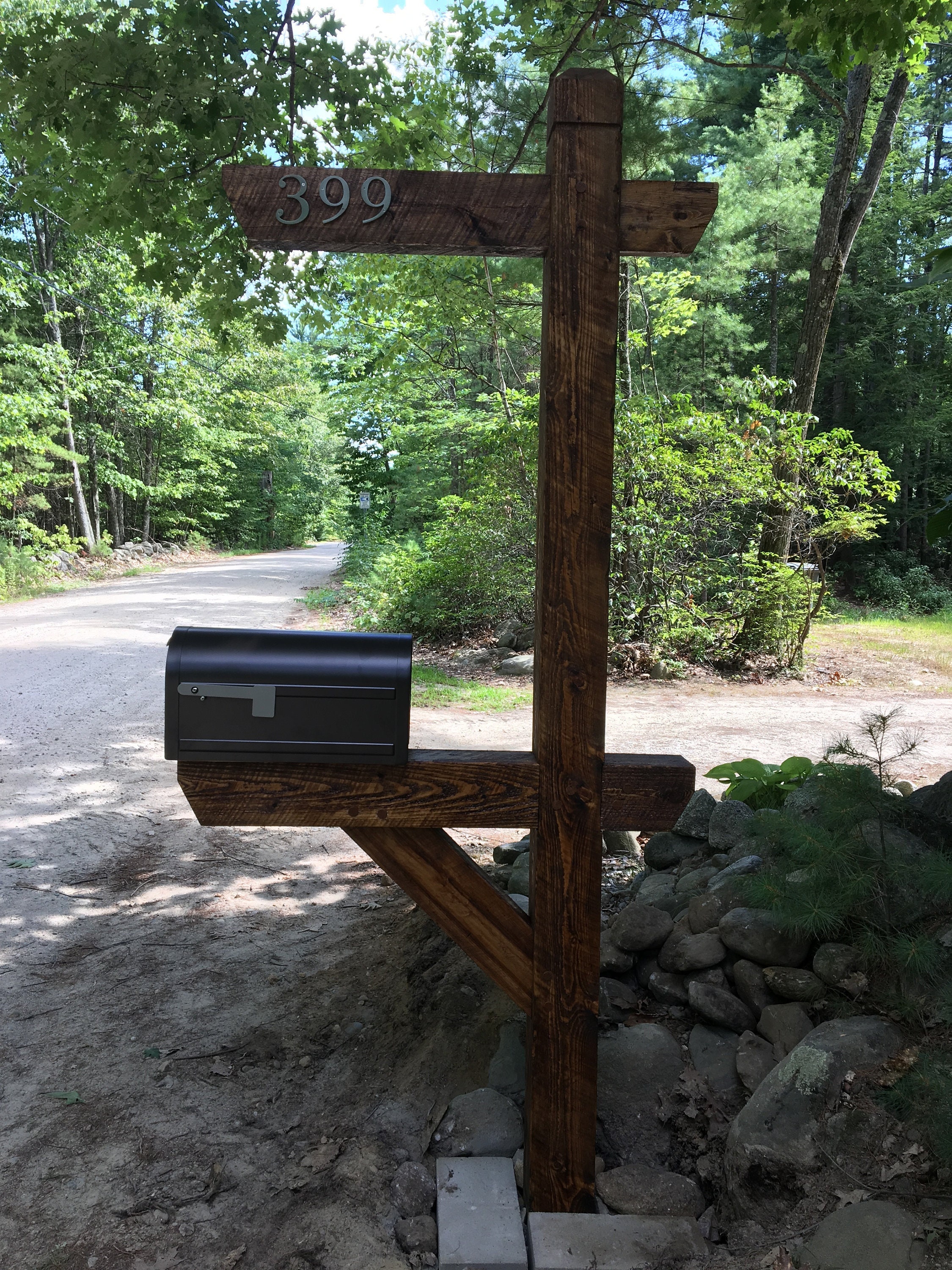 Country Mailbox Post Custom Handmade Rough Sawn With Two Cross