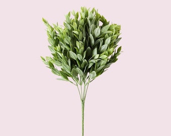May include: A bunch of artificial green leafy plants with stems.