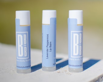 Balsamo labbra alla lavanda e menta piperita / Burro labbra completamente naturale fatto a mano