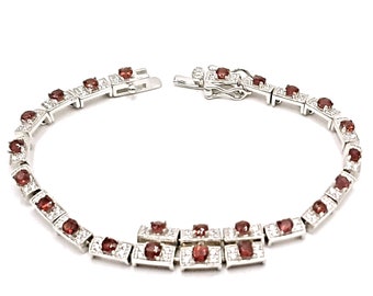 mozambique july birthstone occasional bracelet Natural red ruby and raw white diamond bracelet with sterling silver lobster clasp
