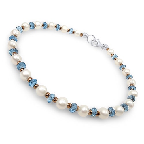 Natural Blue Topaz and Pearl Bracelet 