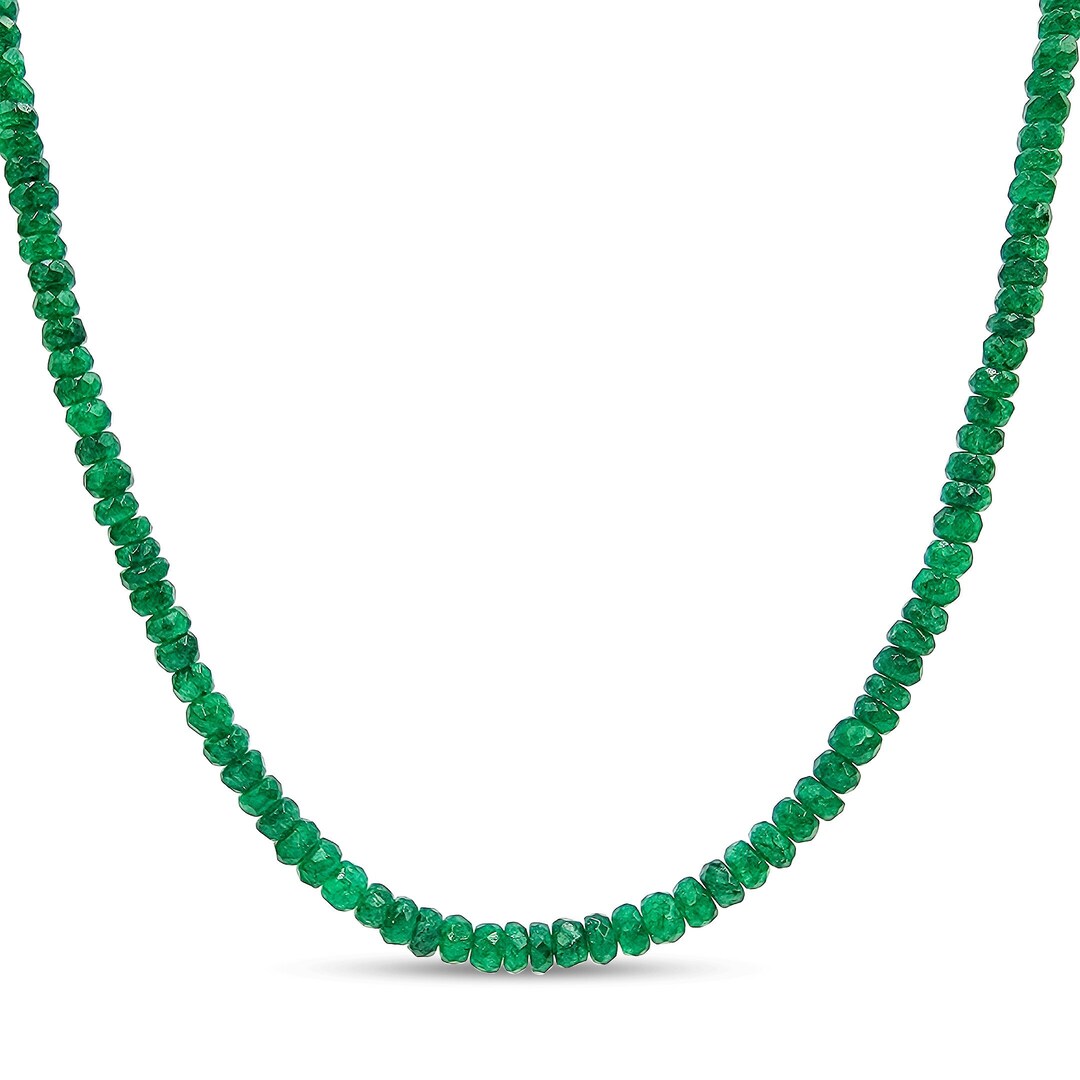 Real Natural Emerald Strand Necklace With Sterling Silver Etsy