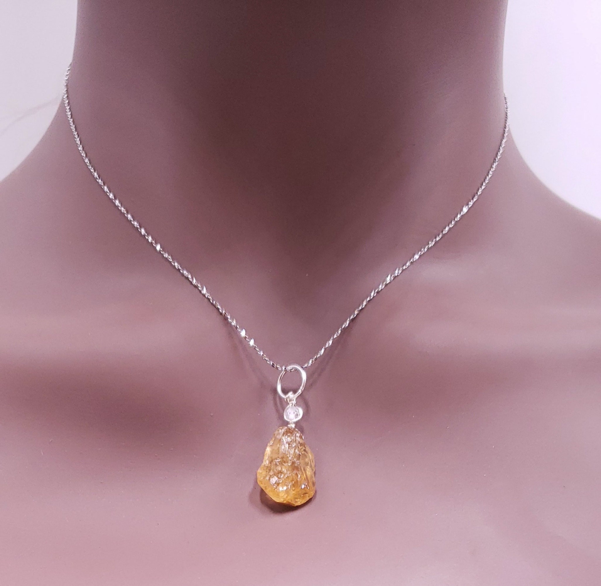 Natural Raw Citrine and Zircon Pendant Necklace With 925 Etsy