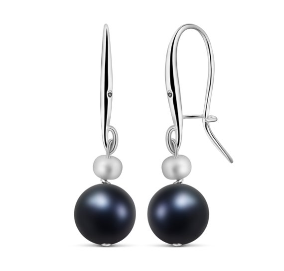 Genuine Freshwater Black Pearl Drop Earrings With Sterling Etsy