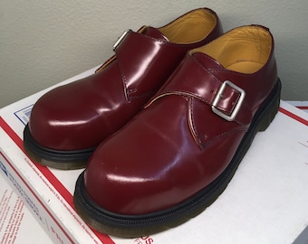 Dr. Martens Steel Toe Womens 9.5 shoes 1925 monk strap joey buckle cherry red oxblood oxfords harley quinn punk boots goth gibsons airwair