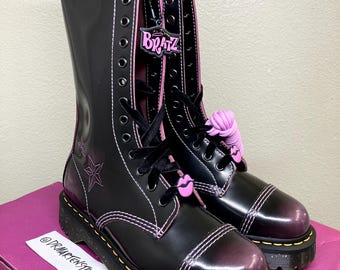 Dr. Martens 14-eye Purple Bratz Bex 1b66 sole US 7 glitter black pink 1914 airwair boots harley quinn punk goth festival shoes gripfast