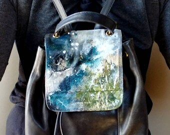Hand Painted Leather Backpack Purse 