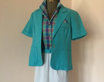 Conjunto de vestido de secretaria a cuadros de los años 80, chaqueta y cinturón, talla pequeña.