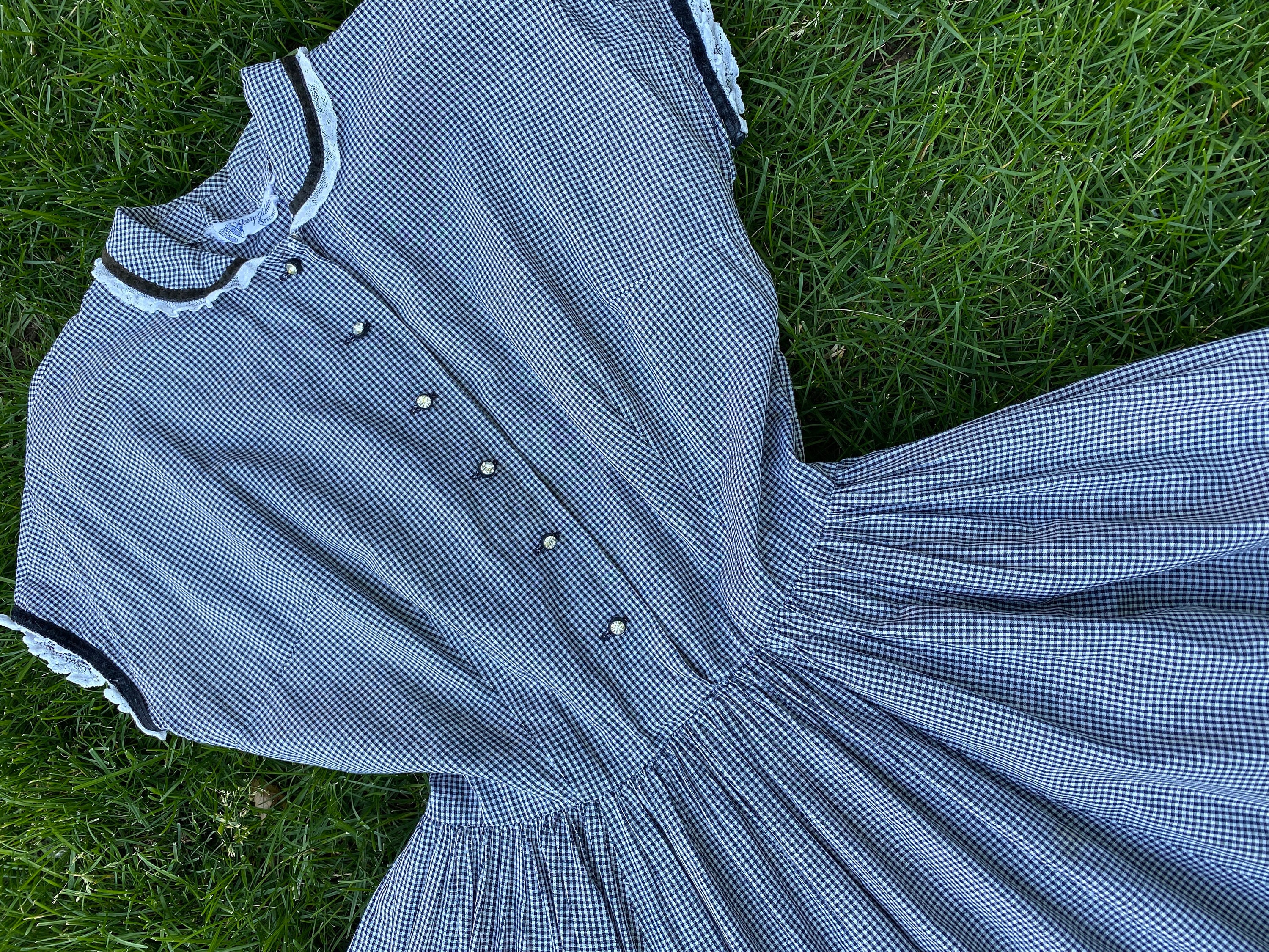 Jerry Gilden Spectator Black and White Gingham Dress 1950's Size Medium Vintage