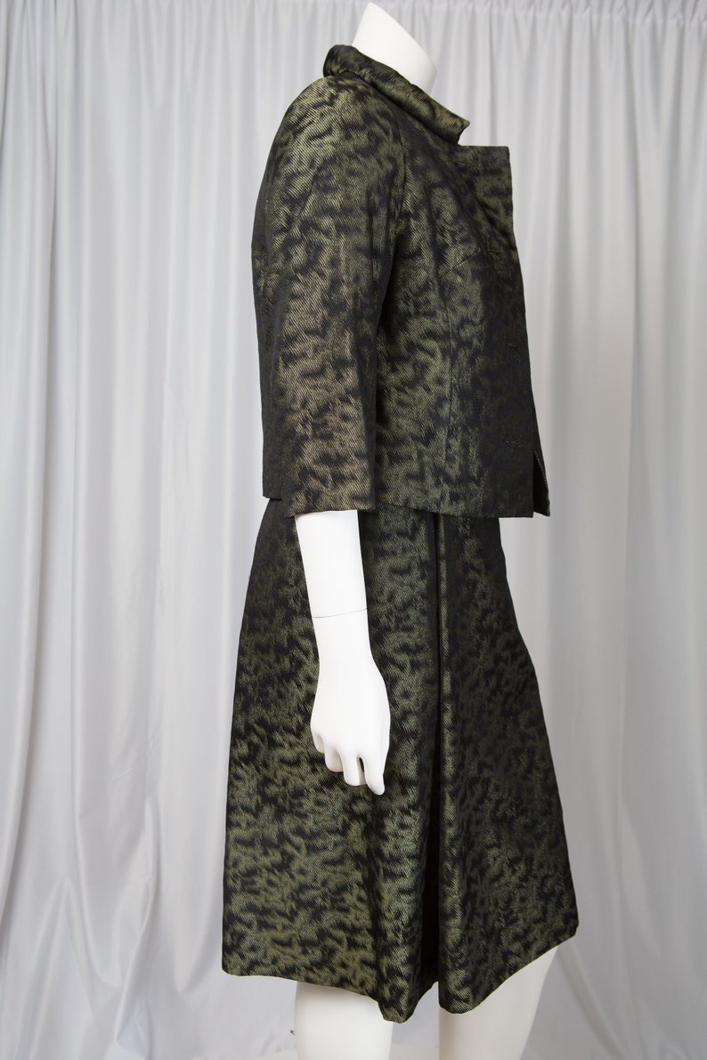 1950s Black and Green Wiggle Dress with jacket and original belt Vintage SmallMedium